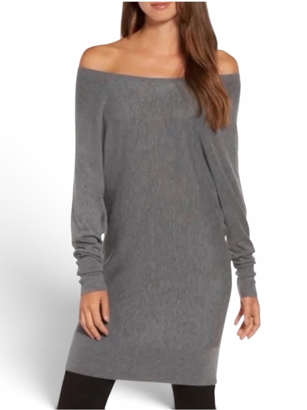 Trouvé Dark Grey Off Shoulders Long Sleeve Hint of Cashmere Sweater Size Small